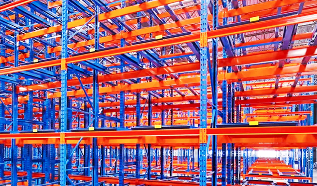Push-Back Rack in a warehouse.